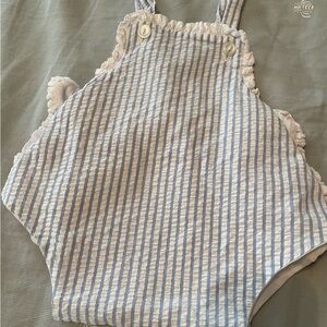 Striped Blue and White gingham ruffled One Piece bubble